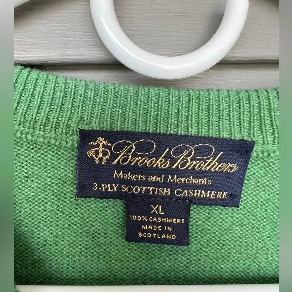 Brooks Brothers 3-Ply Scottish 100% Cashmere Sweater Men’s Green Sz XL - Picture 5 of 12